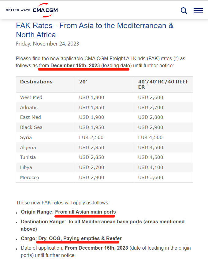 達(dá)飛上調(diào)亞洲至地中海和北非、亞洲至北歐FAK費(fèi)率